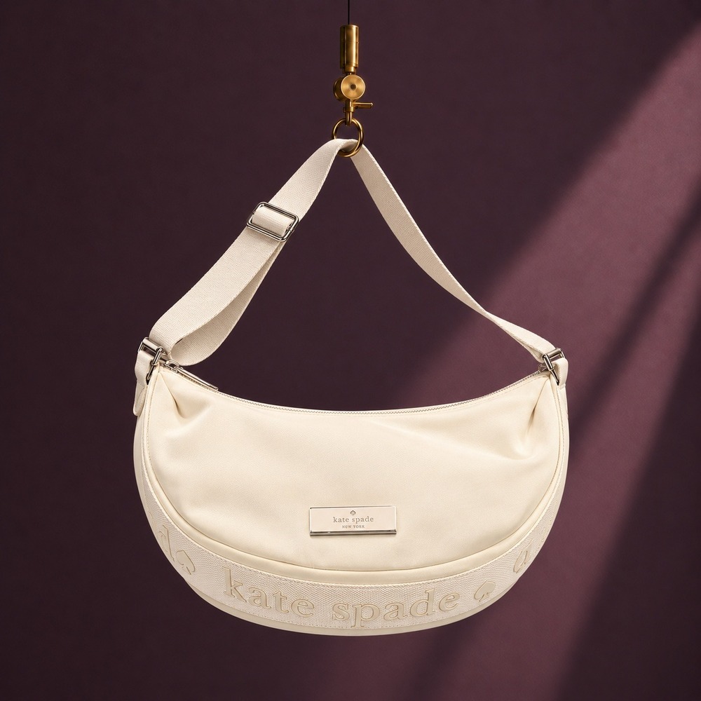 Kate Spade Carter Nylon Sling Crossbody Bag Meringue Cream Crescent KL966